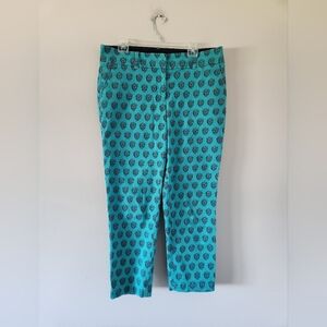 Talbots Teal Cropped Pants with Black Dot Pattern